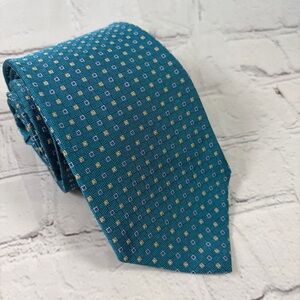 Brooks Brothers XL Teal Silk Tie With Blue And Yellow Micro Square Pattern